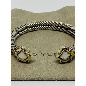 David Yurman Double Cable Sterling 18K Quatrefoil Carved Mother Pearl Bracelet